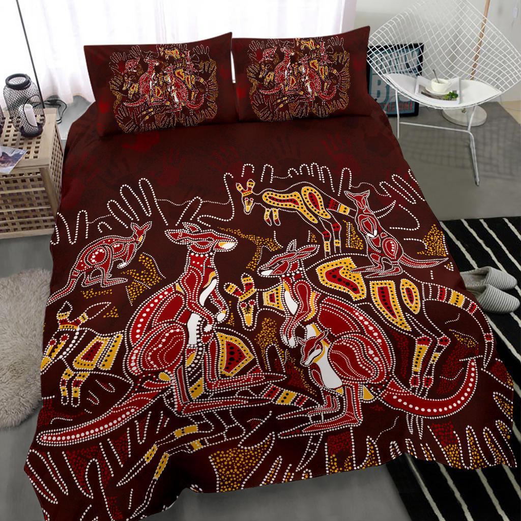 Aboriginal Bedding Set - Kangaroo family with Hand Art - Vibe Hoodie Shop