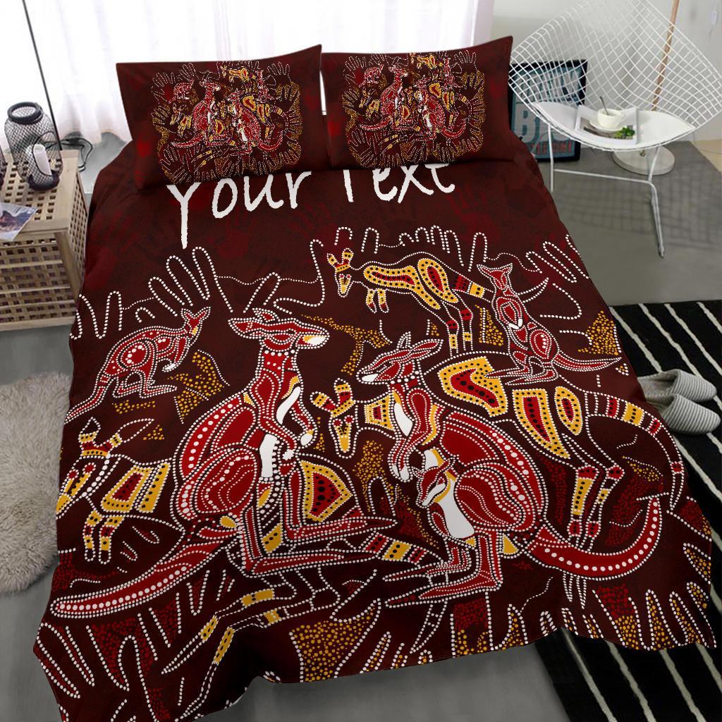 Custom Aboriginal Bedding Set - Kangaroo family with Hand Art - Vibe Hoodie Shop