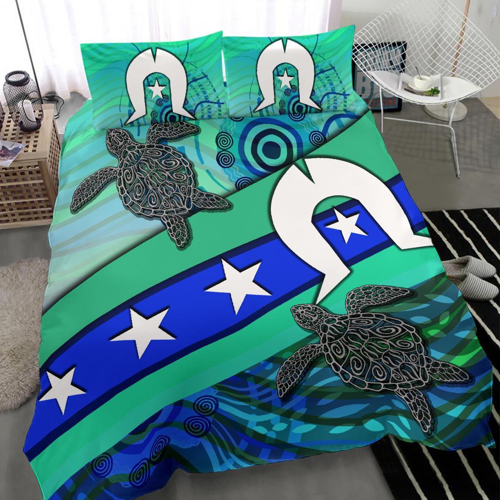 Bedding Set - Torres Strait Flag And Turtle - Vibe Hoodie Shop