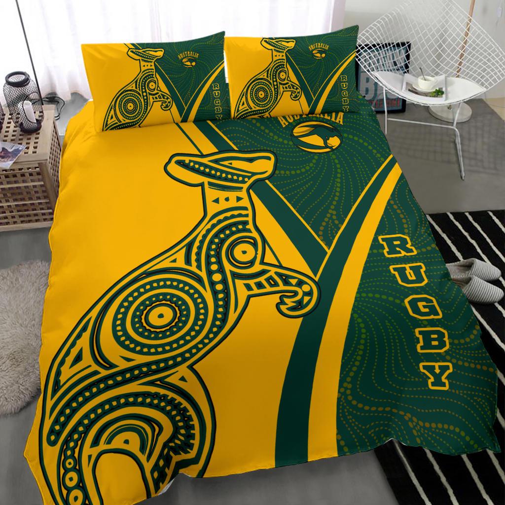 Rugby Bedding Set - Australian Rugby Kangaroo and Aboriginal Patterns - Vibe Hoodie Shop