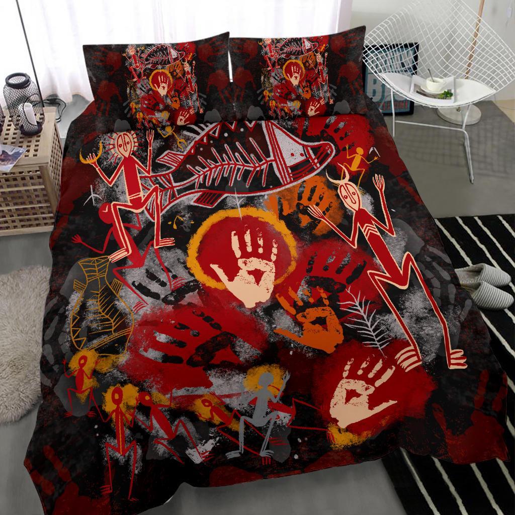 Aboriginal Bedding Set - Indigenous Fish Hand Art - Vibe Hoodie Shop