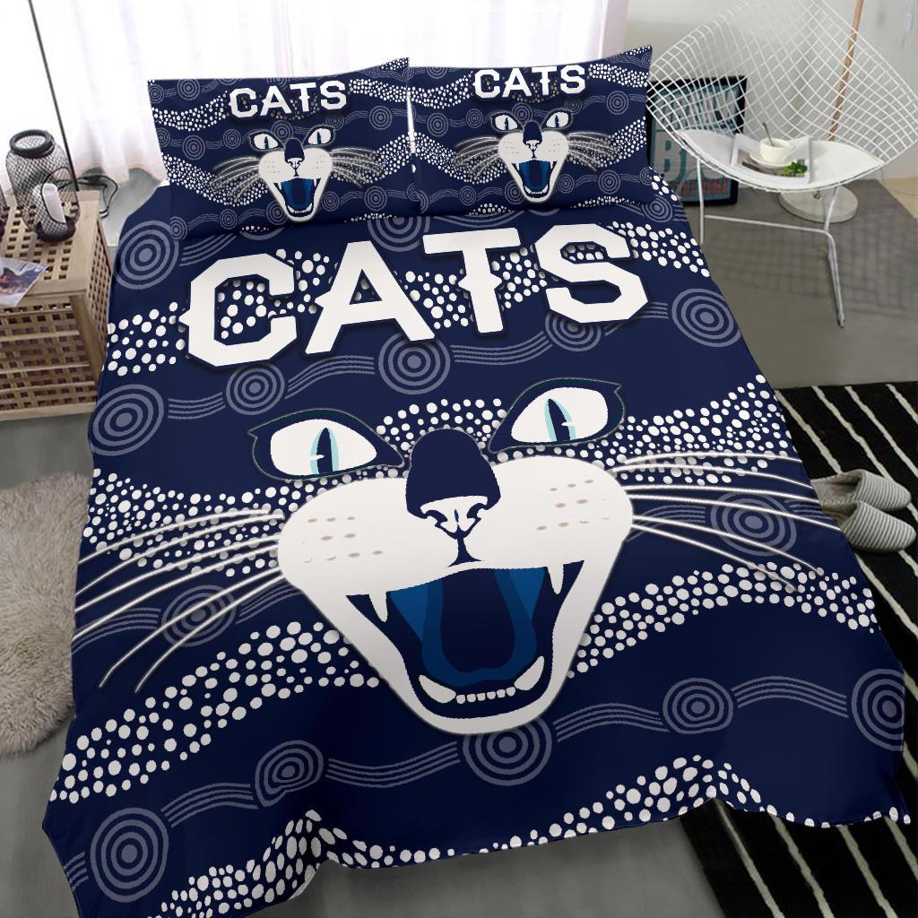 Geelong Bedding Set Cats Indigenous - Navy - Vibe Hoodie Shop