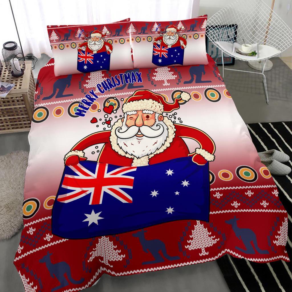 Christmas Personalised Bedding Set - Australia Santa Claus Hold The Flag (Red) - Vibe Hoodie Shop