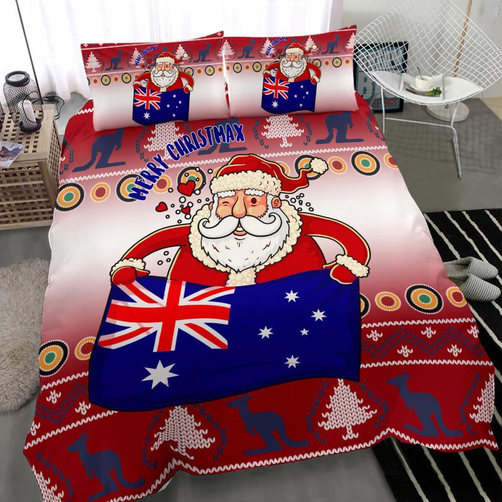 Christmas Bedding Set - Australia Santa Claus Hold The Flag (Red) - Vibe Hoodie Shop