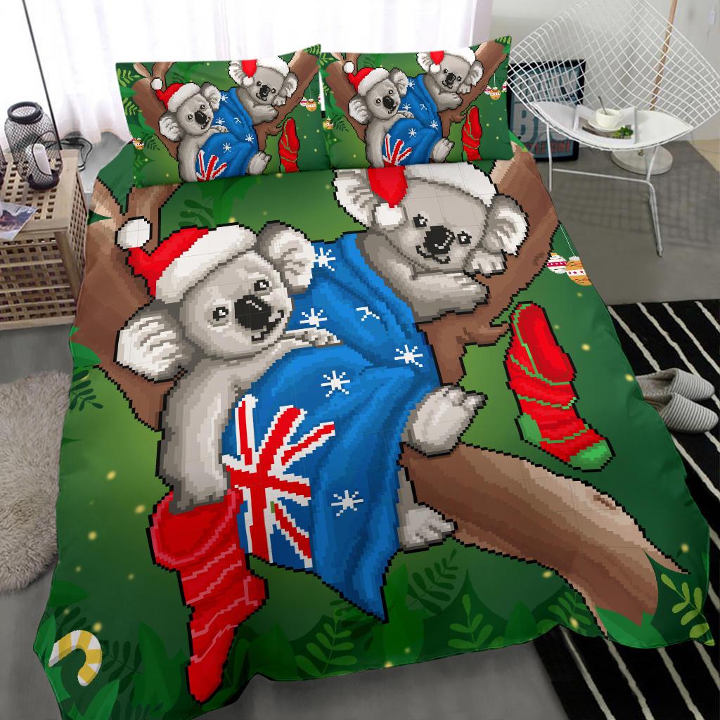 Christmas Bedding Set - Australia Flag with Koala Ugly Christmas - Vibe Hoodie Shop