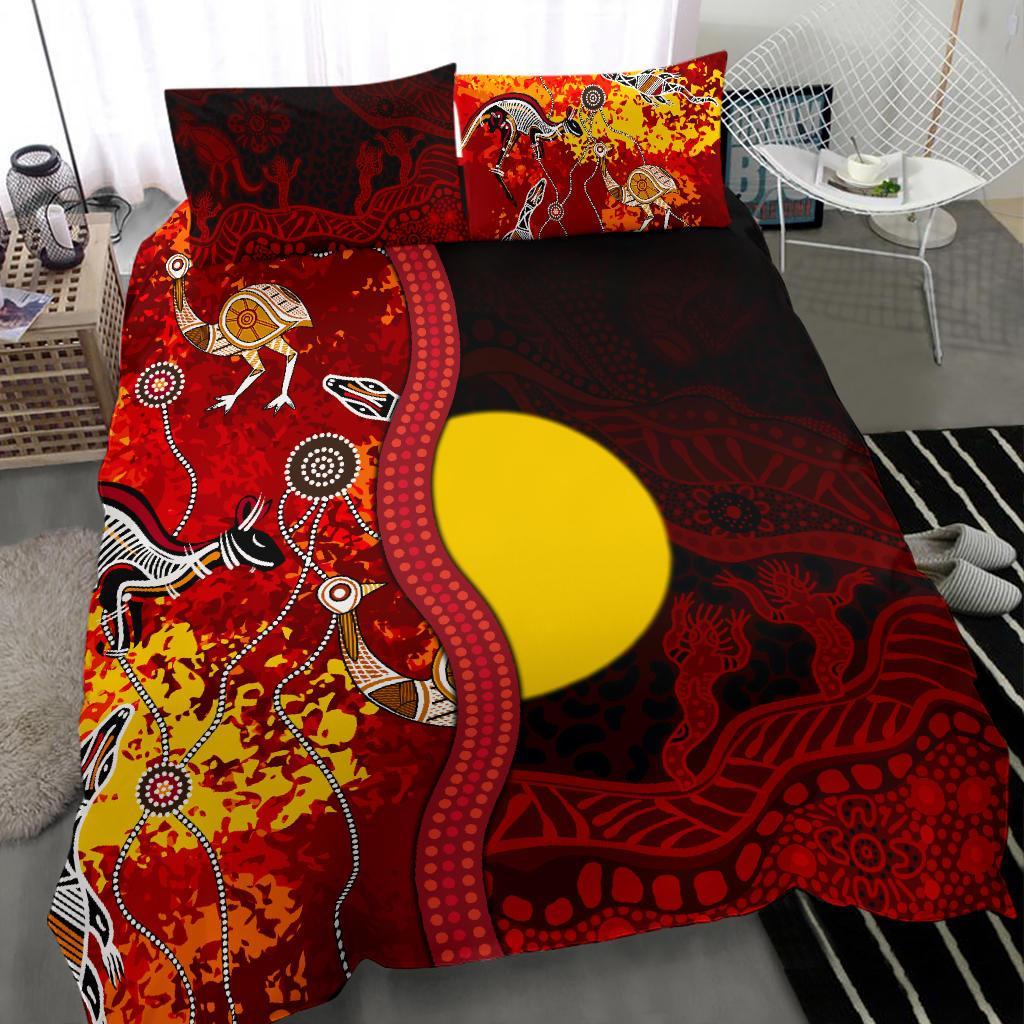 Aboriginal Bedding Set - Red Indigenous Flag - Vibe Hoodie Shop