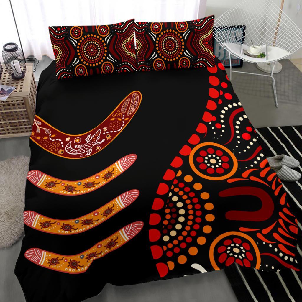 Aboriginal Bedding Set - Aboriginal Boomerangs With Dot Painting Pattern - Vibe Hoodie Shop