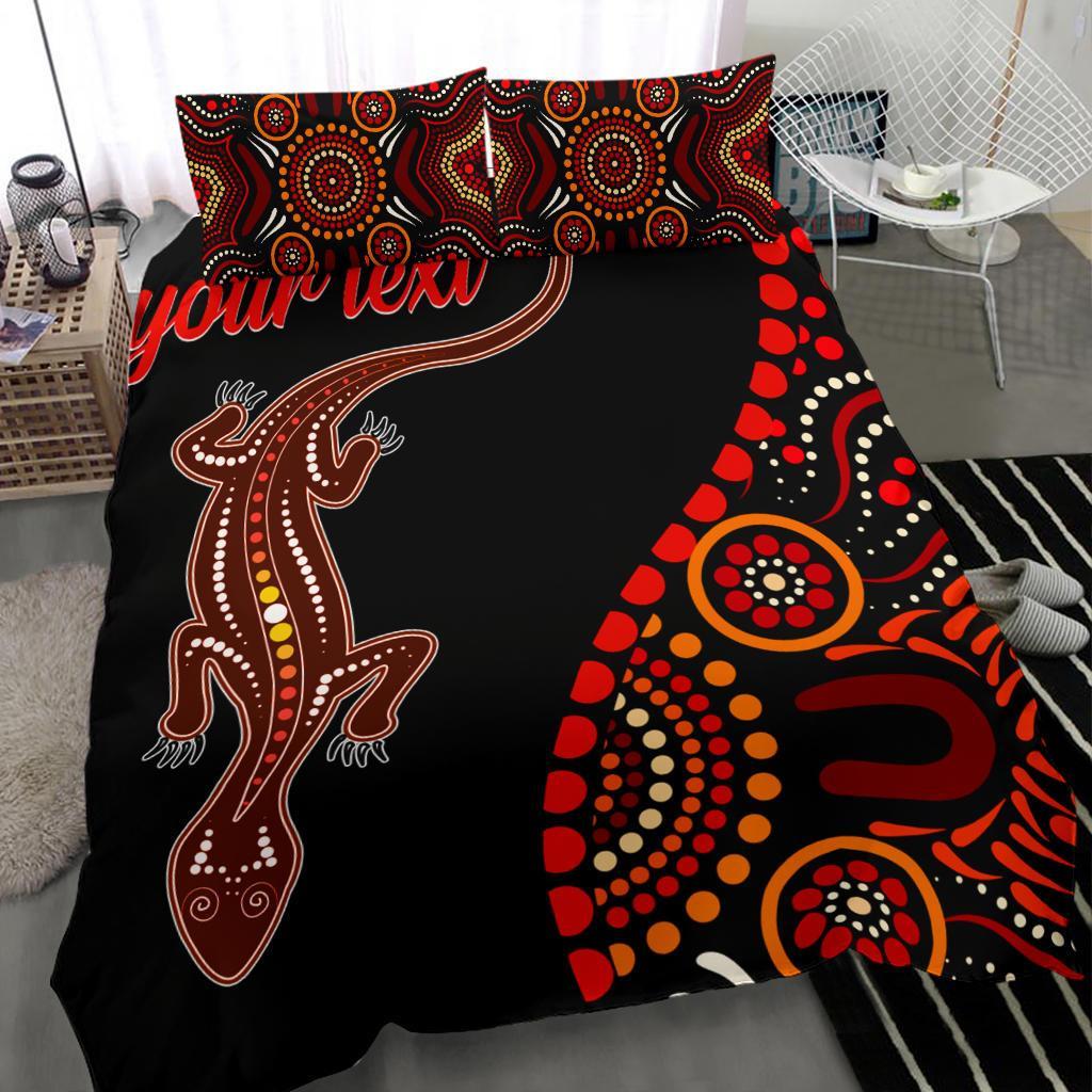 Aboriginal Personalised Bedding Set - Aboriginal Lizard With Dot Painting Patterns - Vibe Hoodie Shop