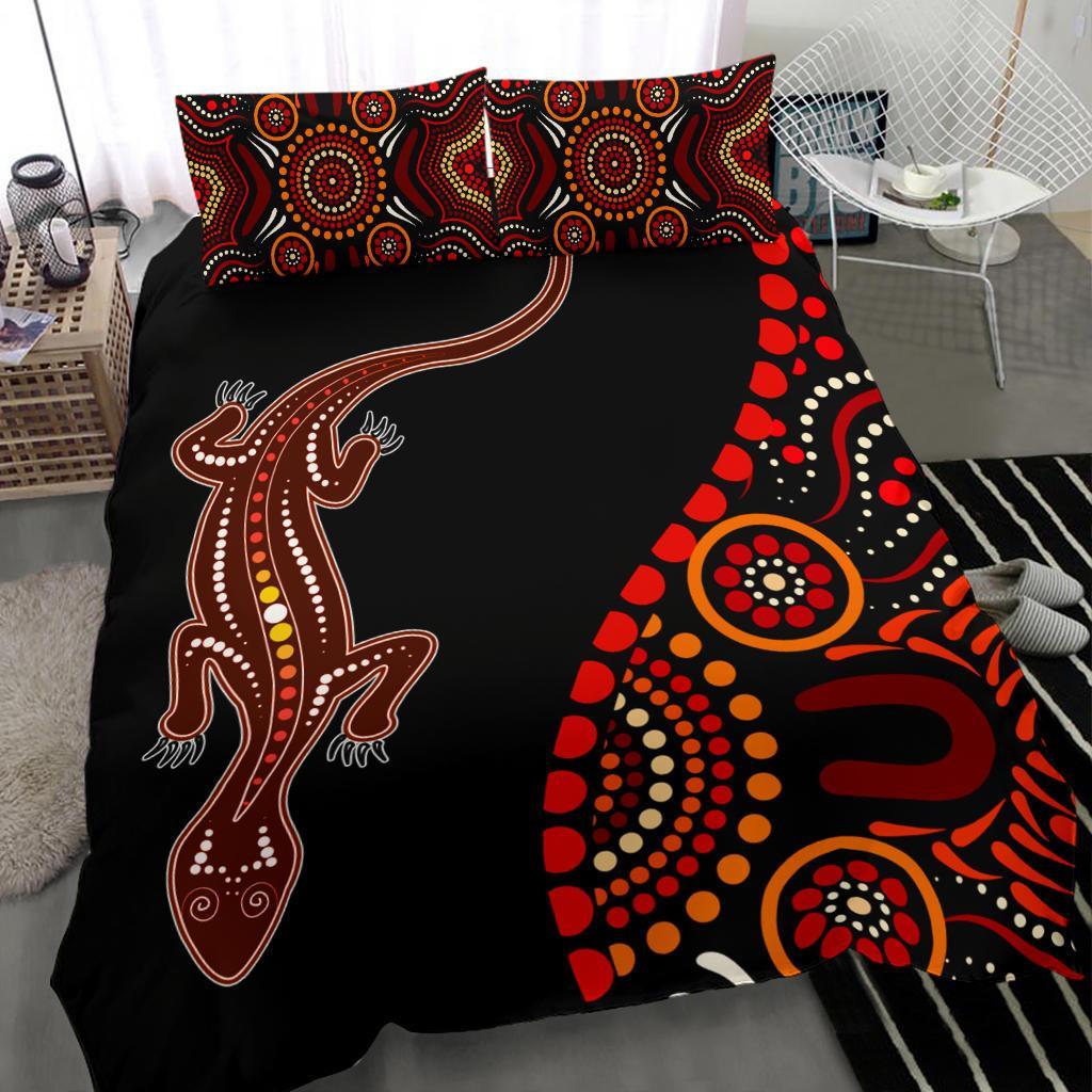 Aboriginal Bedding Set - Aboriginal Lizard With Dot Painting Patterns - Vibe Hoodie Shop