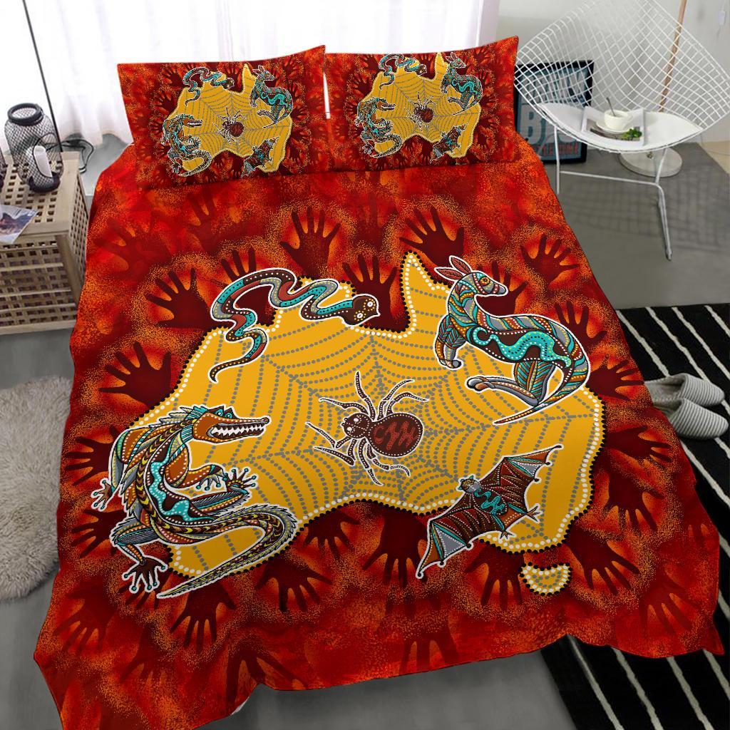 Aboriginal Bedding Set - Australia Map Hand Patterns Spider Web - Vibe Hoodie Shop