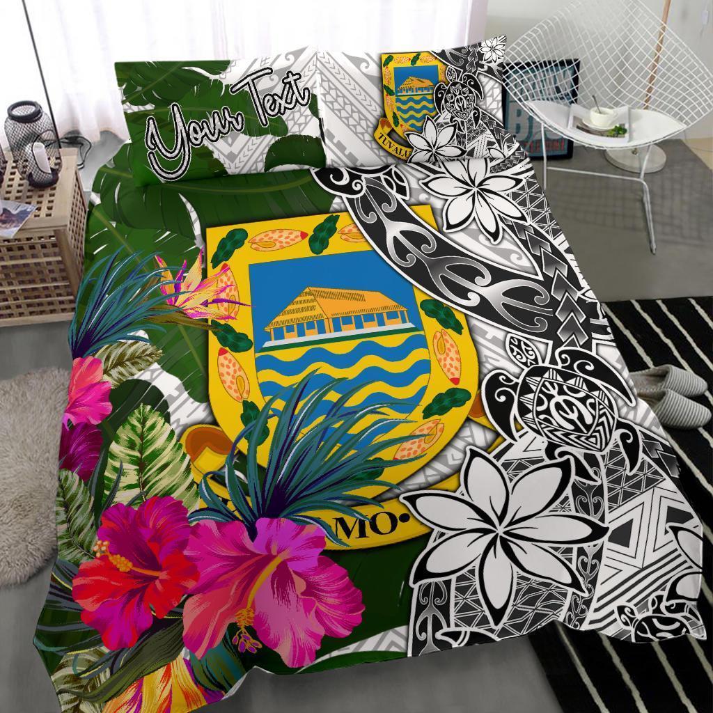 Tuvalu Custom Personalised Bedding Set White - Turle Plumeria Banana Leaf - Vibe Hoodie Shop