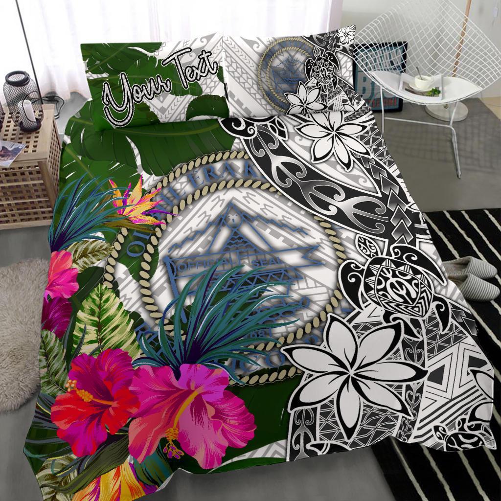 Palau Custom Personalised Bedding Set White - Turle Plumeria Banana Leaf Crest - Vibe Hoodie Shop