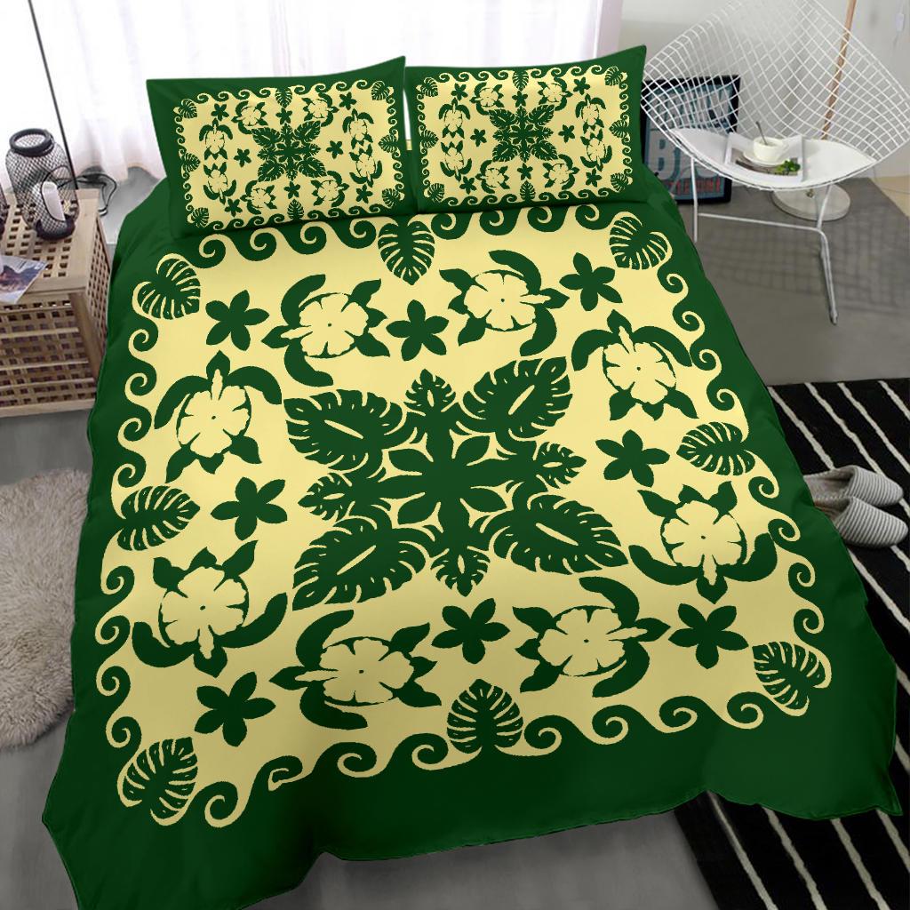 Turtle with Hibiscus Royal Bedding Set Green - Vibe Hoodie Shop