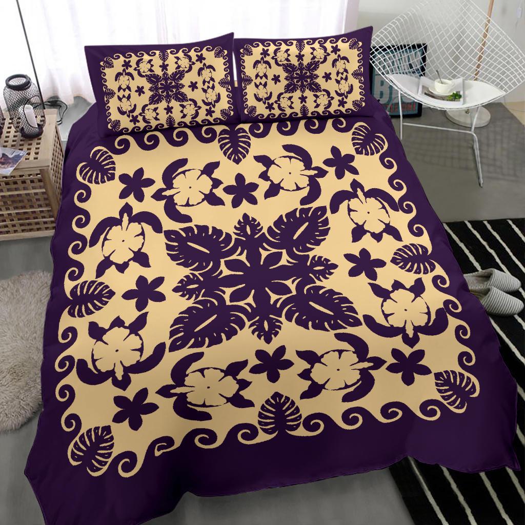 Turtle with Hibiscus Royal Purple Bedding Set - Vibe Hoodie Shop