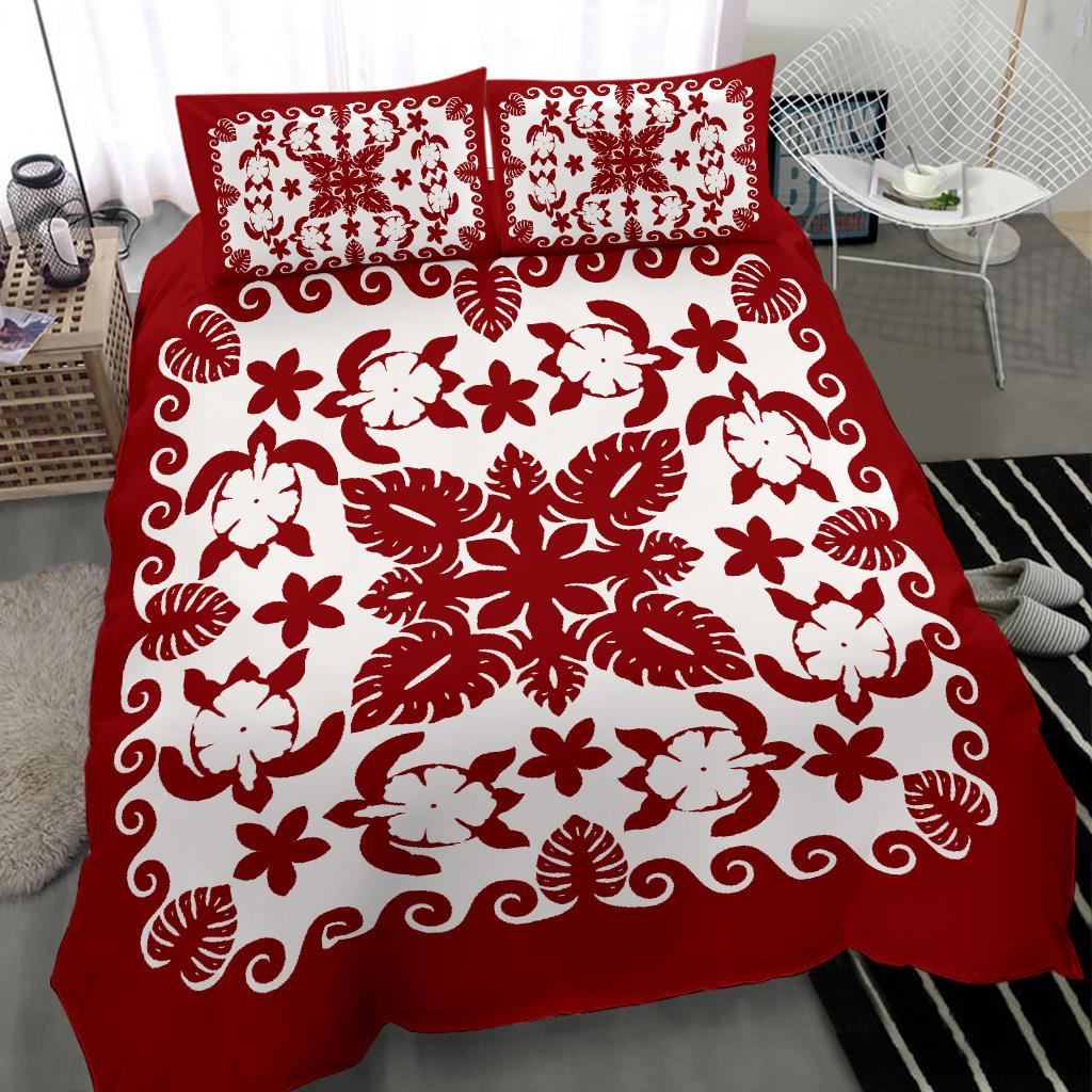 Turtle with Hibiscus Royal Red Bedding Set - Vibe Hoodie Shop