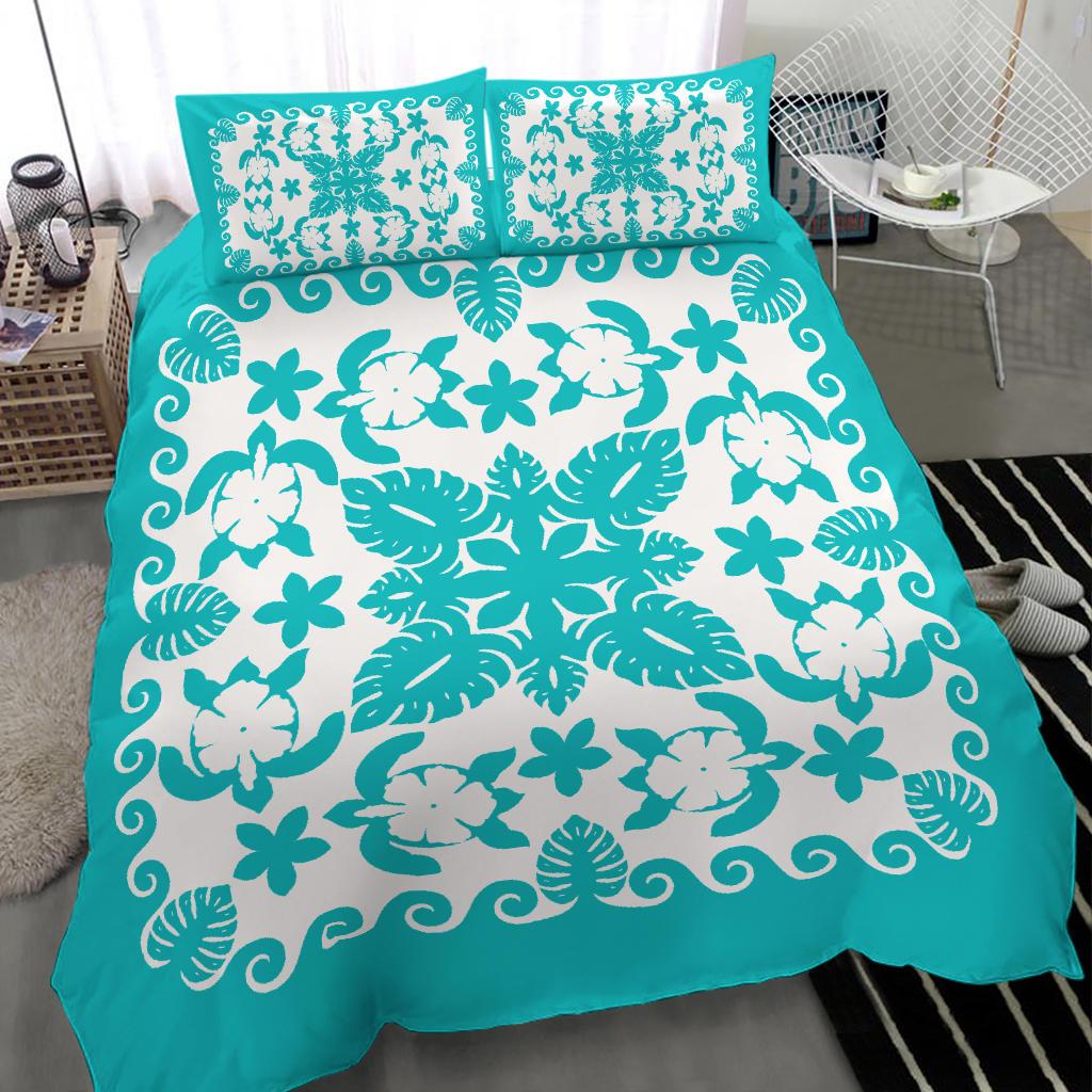 Turtle with Hibiscus Royal Turquoise Bedding Set - Vibe Hoodie Shop