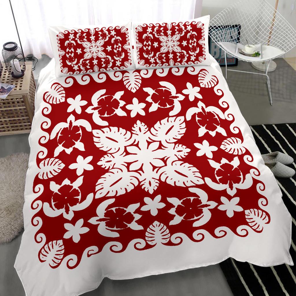 Turtle with Hibiscus Royal White Bedding Set - Vibe Hoodie Shop