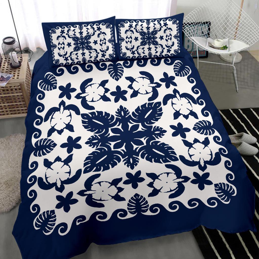 Turtle with Hibiscus Royal Navy Bedding Set - Vibe Hoodie Shop