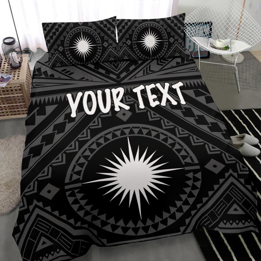 Marshall Personalised Bedding Set - Marshall Seal With Polynesian Tattoo Style (Black) - Vibe Hoodie Shop