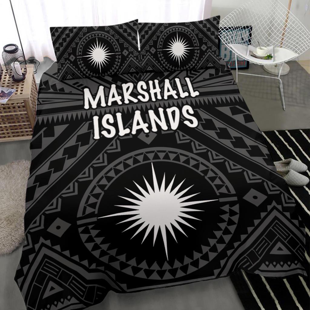 Marshall Bedding Set - Marshall Seal With Polynesian Tattoo Style (Black) - Vibe Hoodie Shop