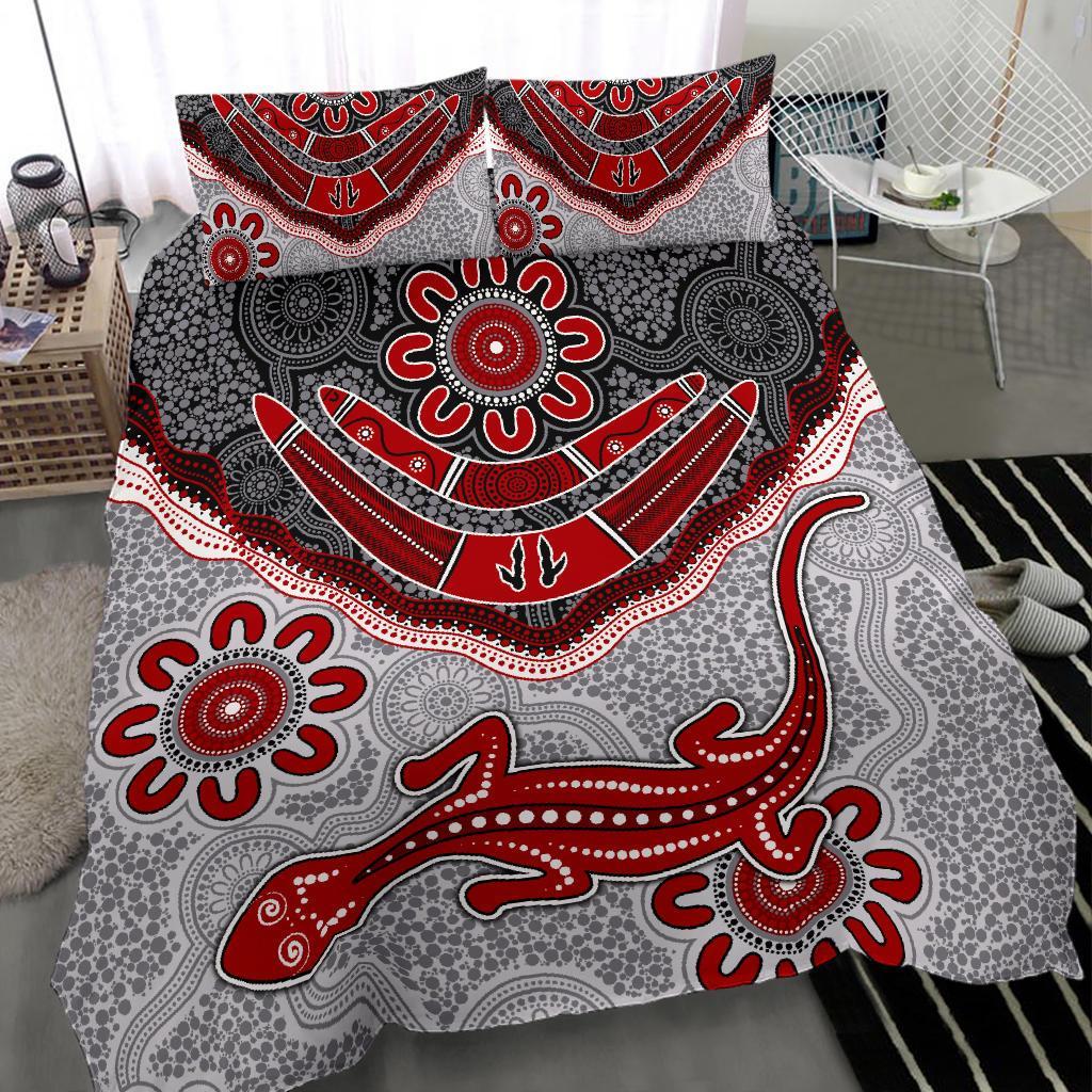 Aboriginal Bedding Set - Indigenous Boomerang and Lizard Art - Vibe Hoodie Shop