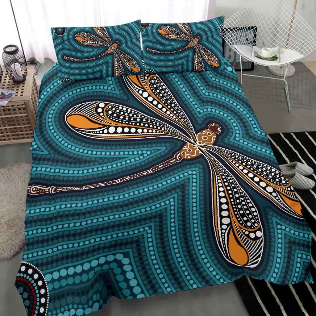 Aboriginal Bedding Set, Indigenous Dragonfly - Vibe Hoodie Shop