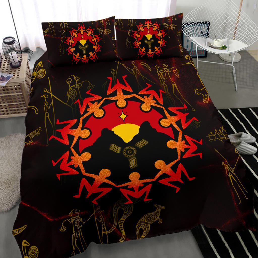 Aboriginal Bedding Set - Australia Map and Indigenous Flag - Vibe Hoodie Shop