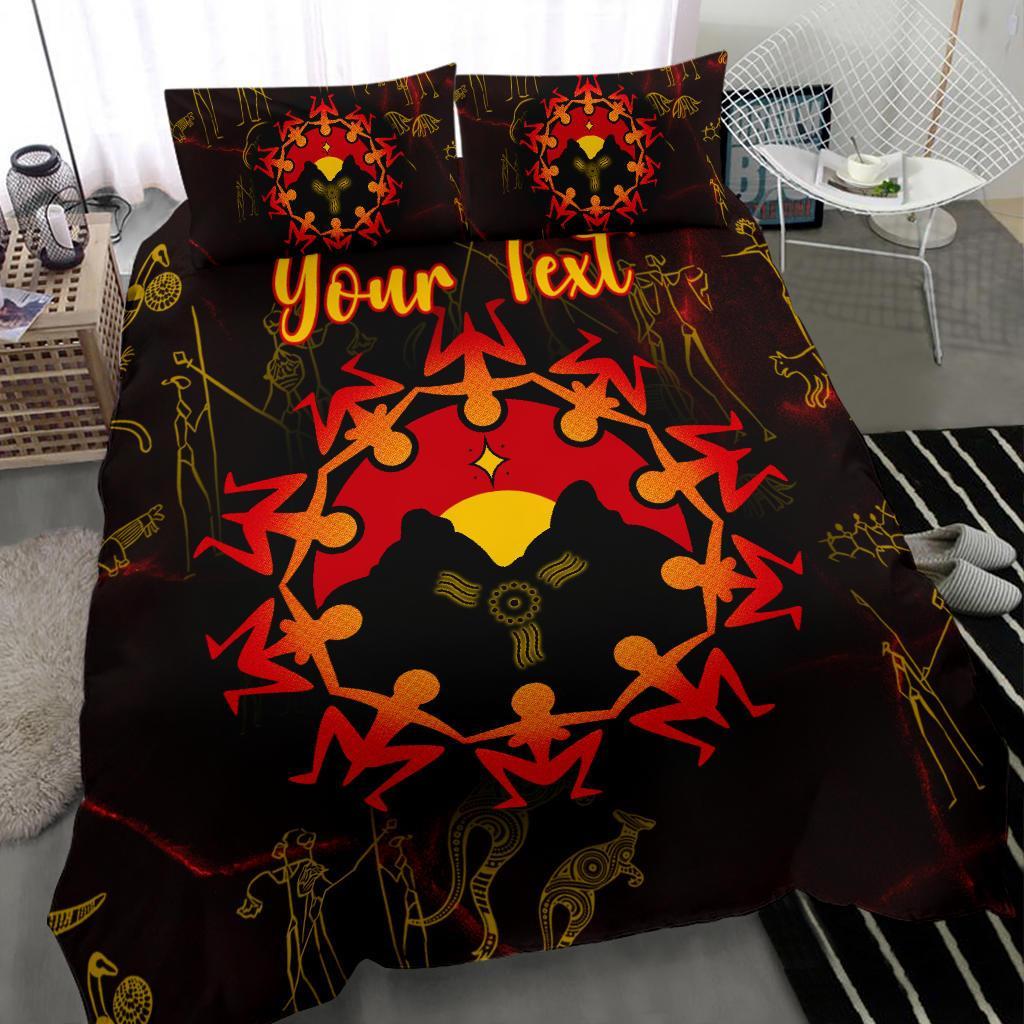 Custom Aboriginal Bedding Set - Australia Map and Indigenous Flag - Vibe Hoodie Shop