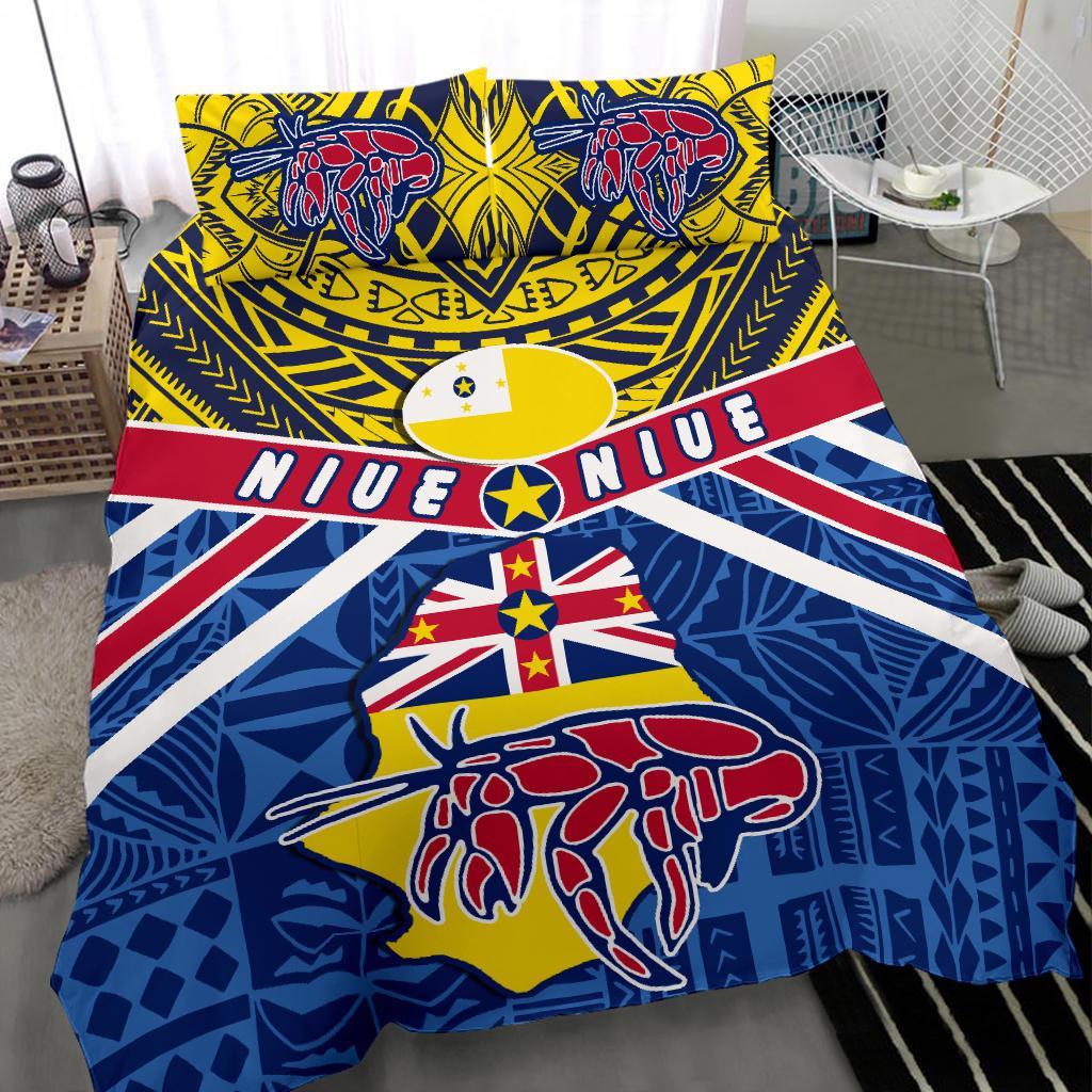 Niue Rugby Bedding Set Polynesian Crab Map - Vibe Hoodie Shop