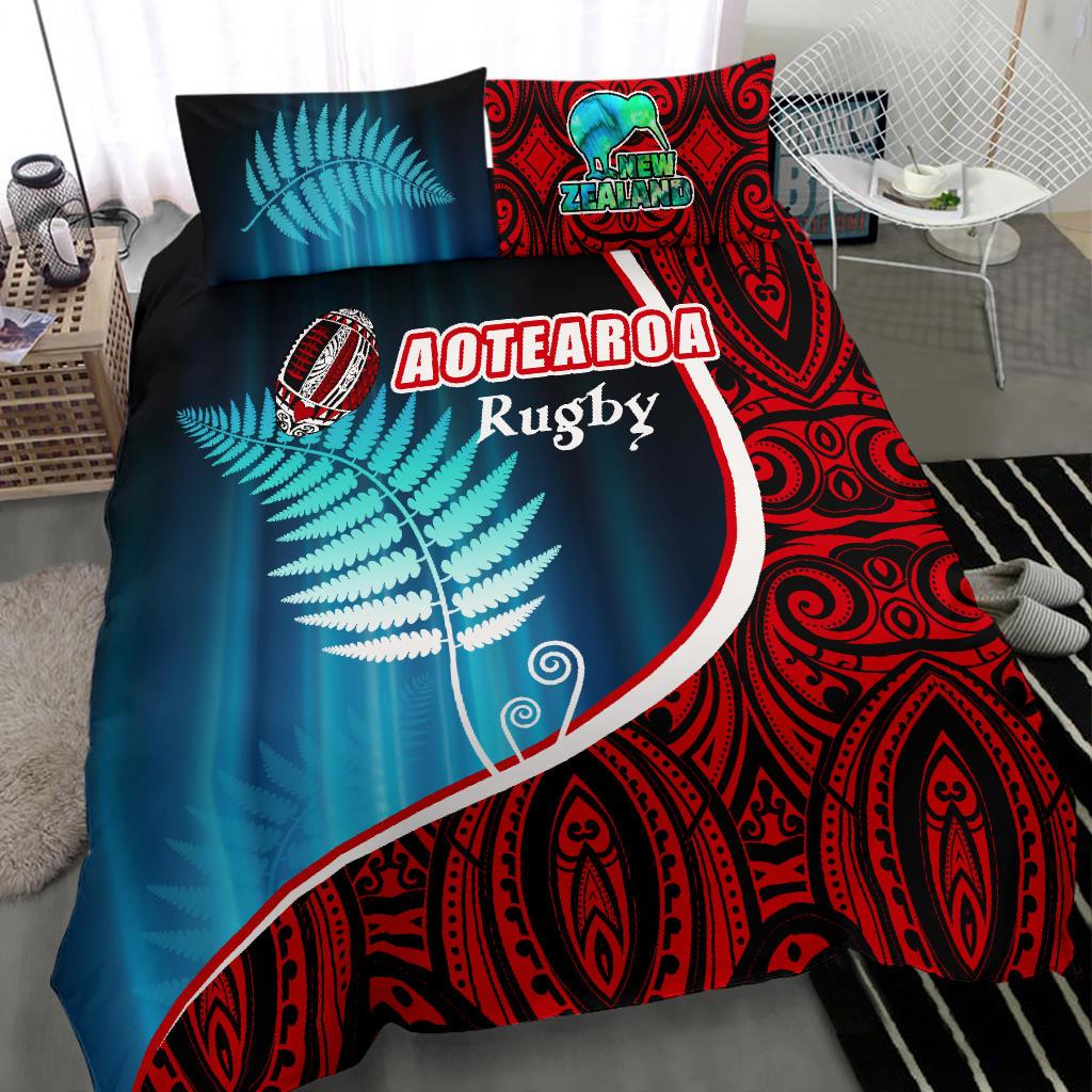 Aotearoa Rugby Black Maori Bedding Set Kiwi and Silver Fern New Zealand - Vibe Hoodie Shop