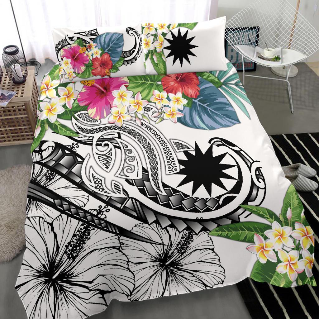 Nauru Polynesian Bedding Set - Summer Plumeria (White) - Vibe Hoodie Shop