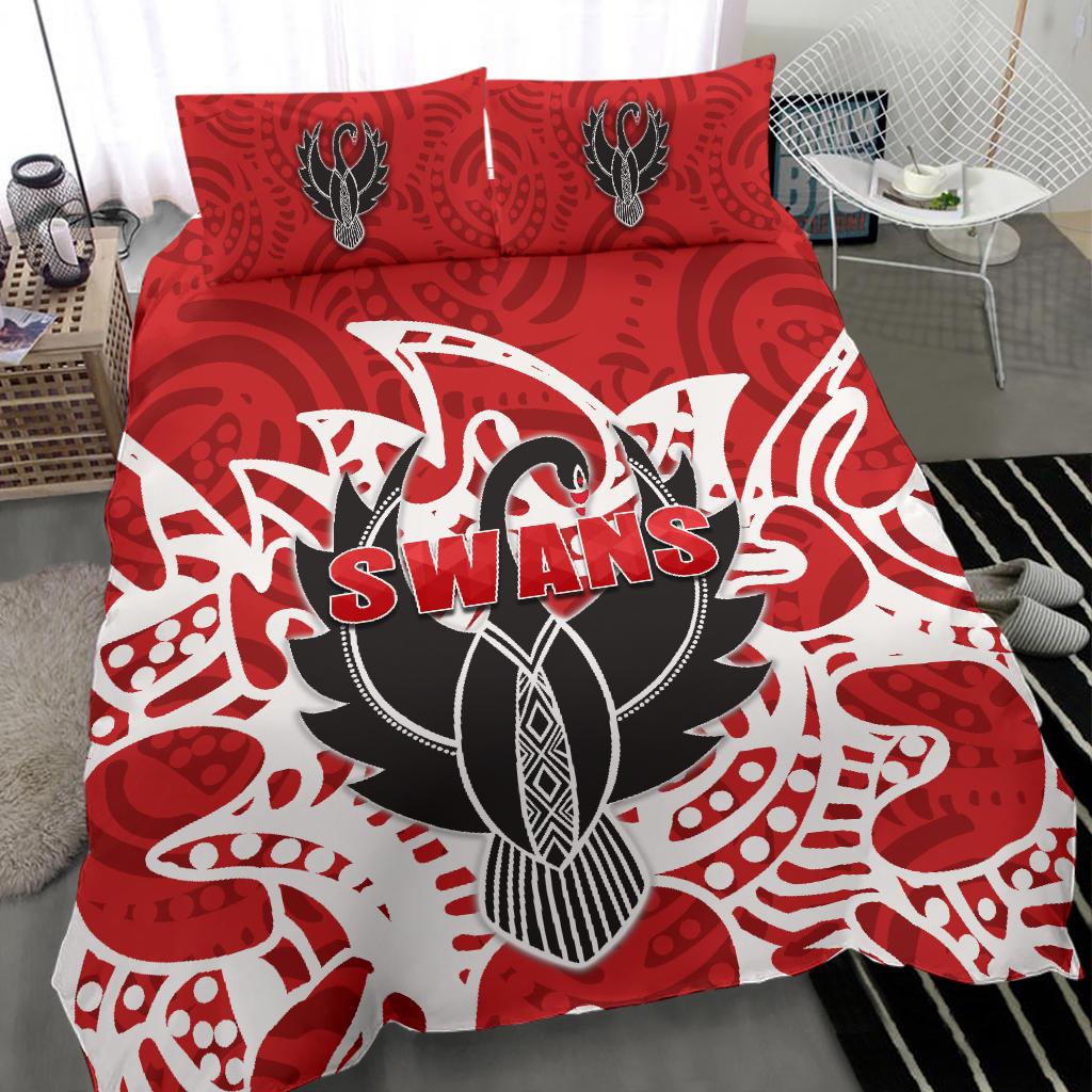 Sydney Bedding Set Simple Indigenous Swans - Vibe Hoodie Shop