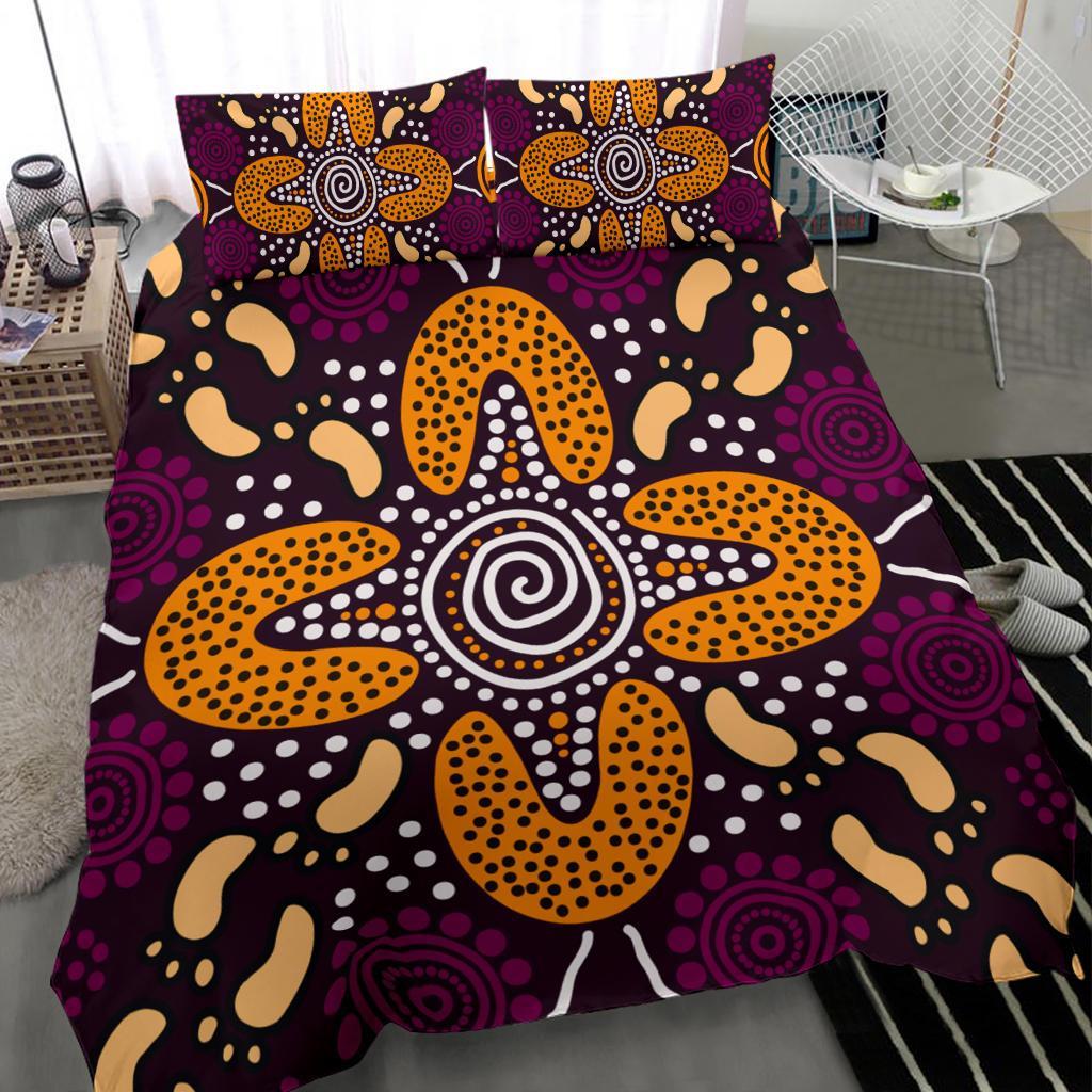 Aboriginal Bedding Set - Flowers Dot Panting Art - Vibe Hoodie Shop