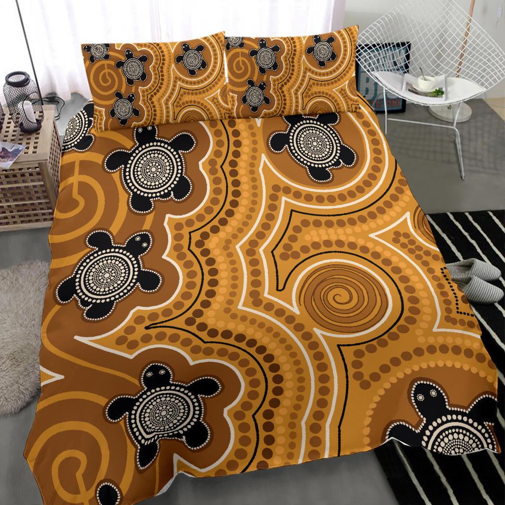 Aboriginal Bedding Set - Indigenous Turtle Gold Version - Vibe Hoodie Shop