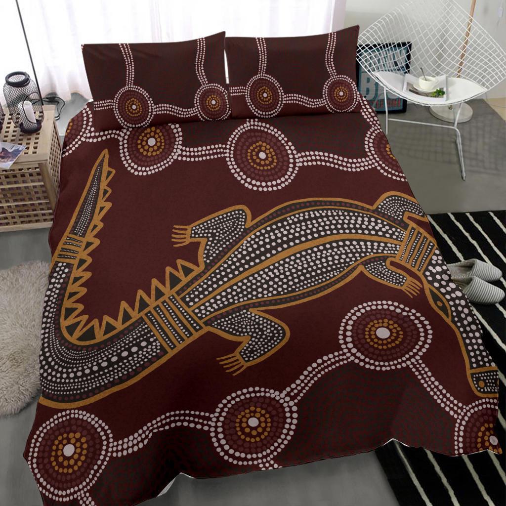 Aboriginal Bedding Set - Indigenous Crocodile Brown Color - Vibe Hoodie Shop