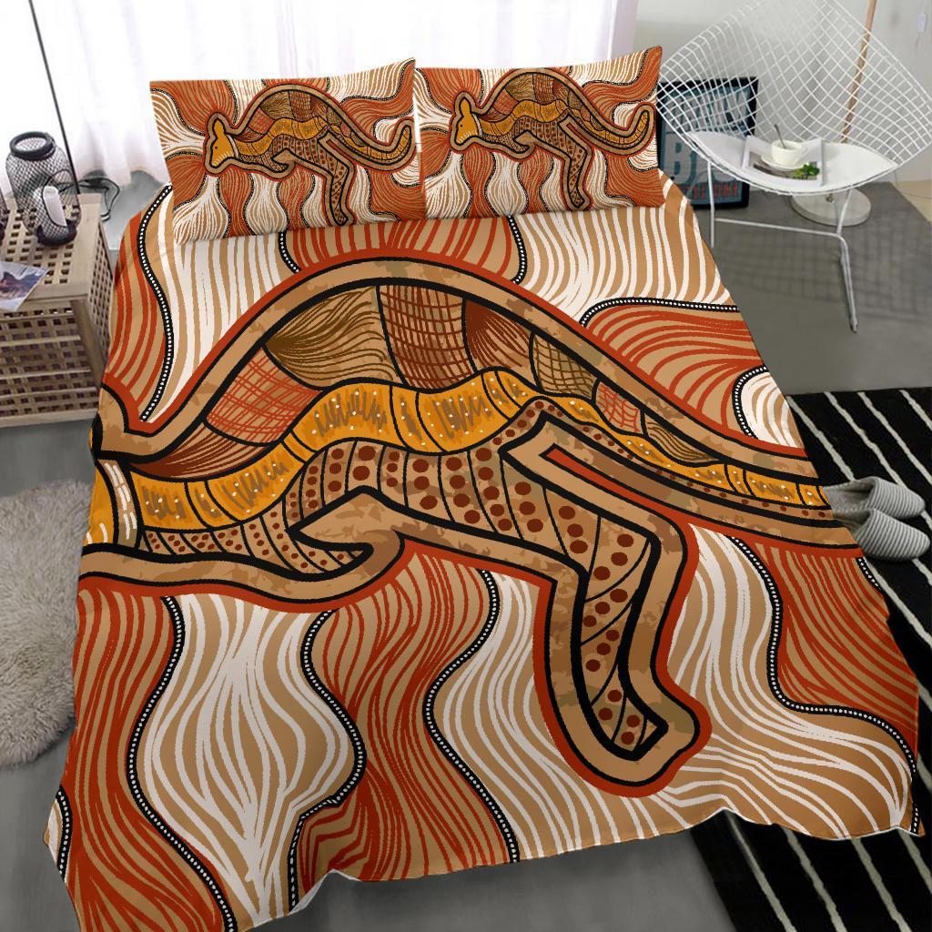 Aboriginal Bedding Set - Indigenous Kangaroo Vintage Stye - Vibe Hoodie Shop