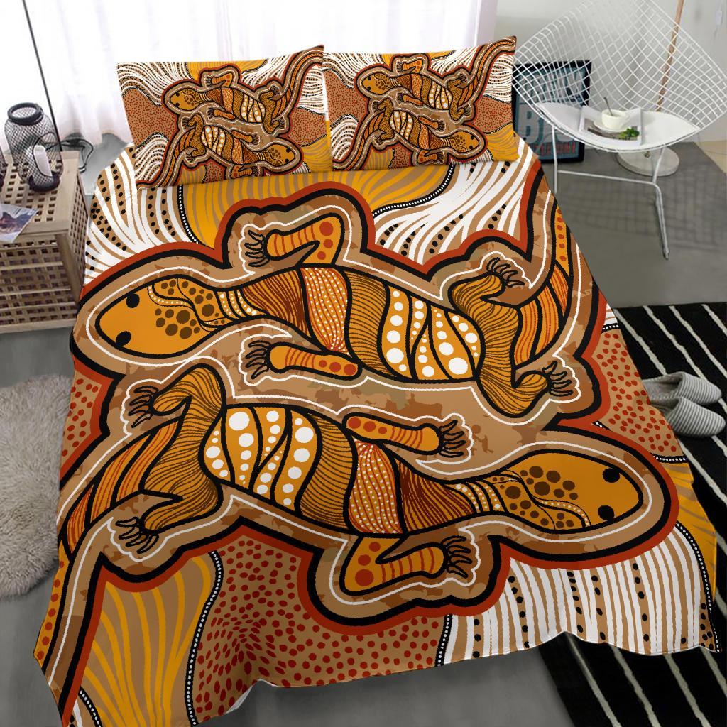 Aboriginal Bedding Set - Indigenous Two Lizard Vintage Stye - Vibe Hoodie Shop