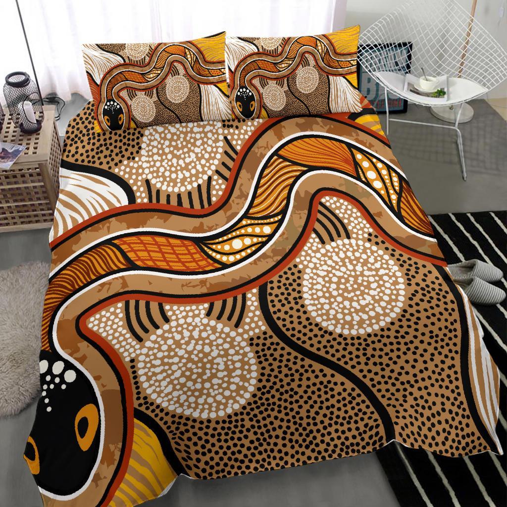 Aboriginal Bedding Set - Indigenous Snake Vintage Stye - Vibe Hoodie Shop