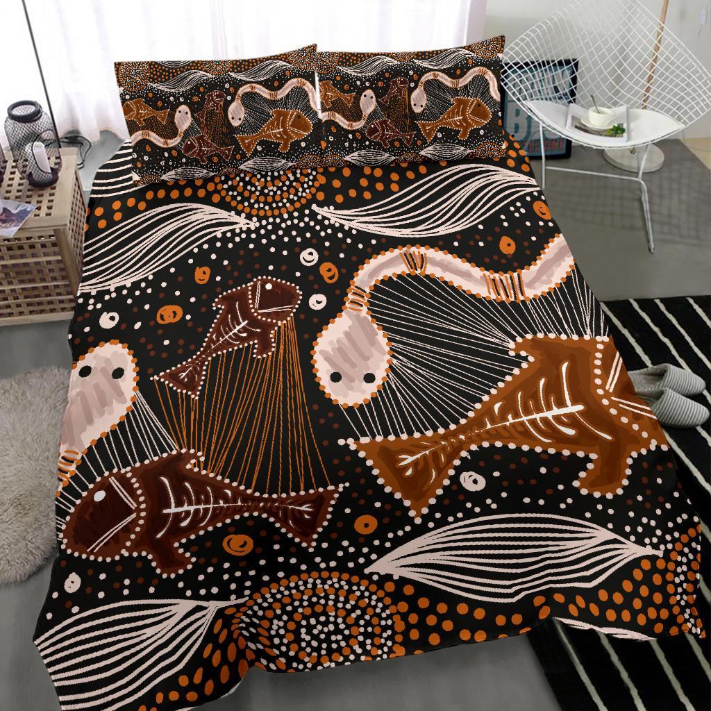 Aboriginal Bedding Set - Indigenous Fish and Snake - Vibe Hoodie Shop