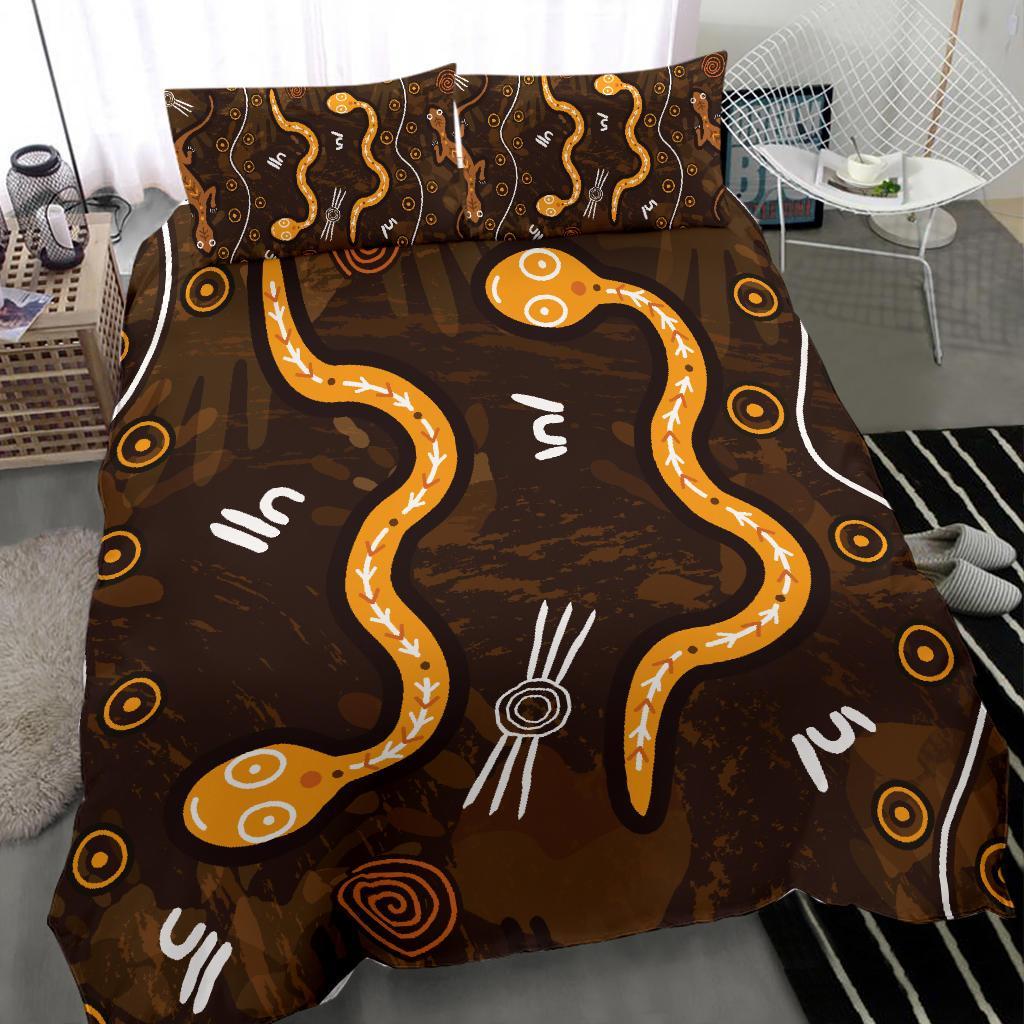 Aboriginal Bedding Set - Indigenous Snake Hand Brown Color - Vibe Hoodie Shop