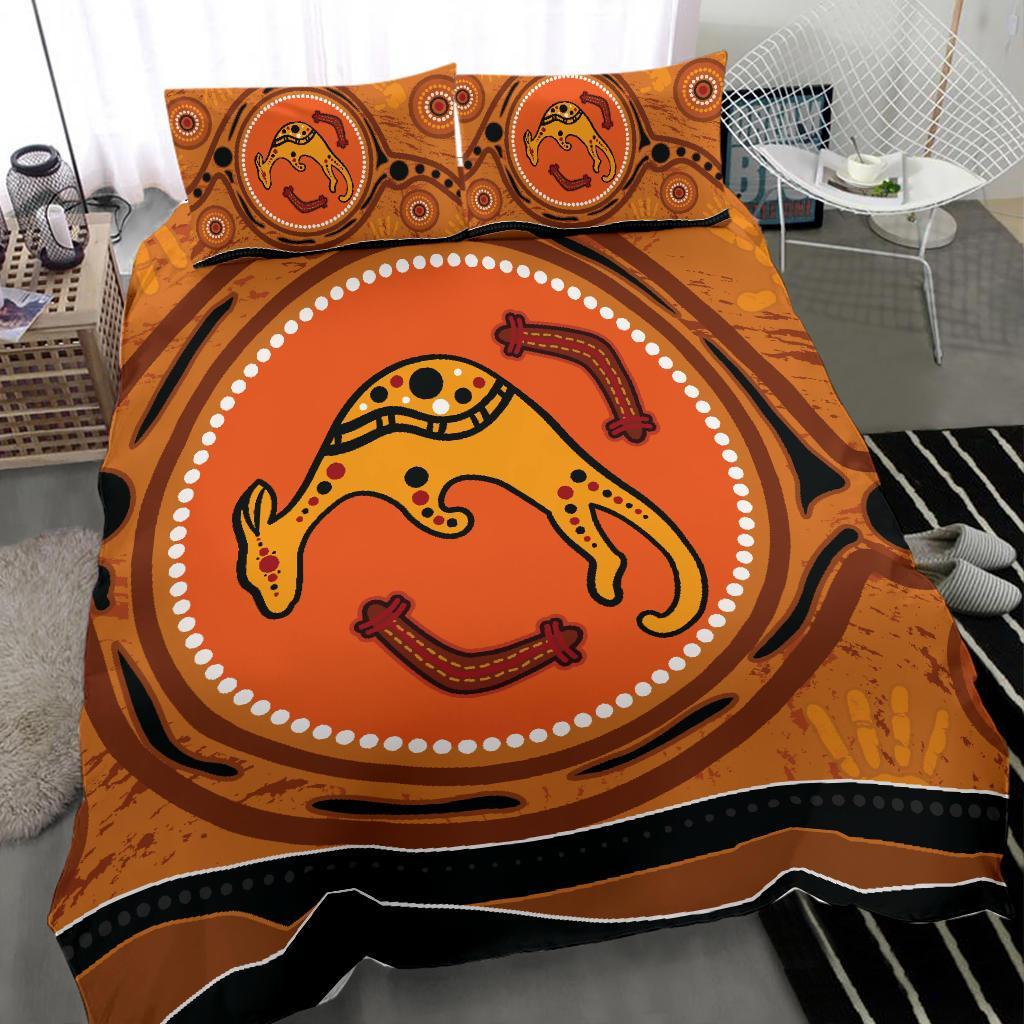 Aboriginal Bedding Set - Indigenous Kangaroo Circle Dot Painting - Vibe Hoodie Shop