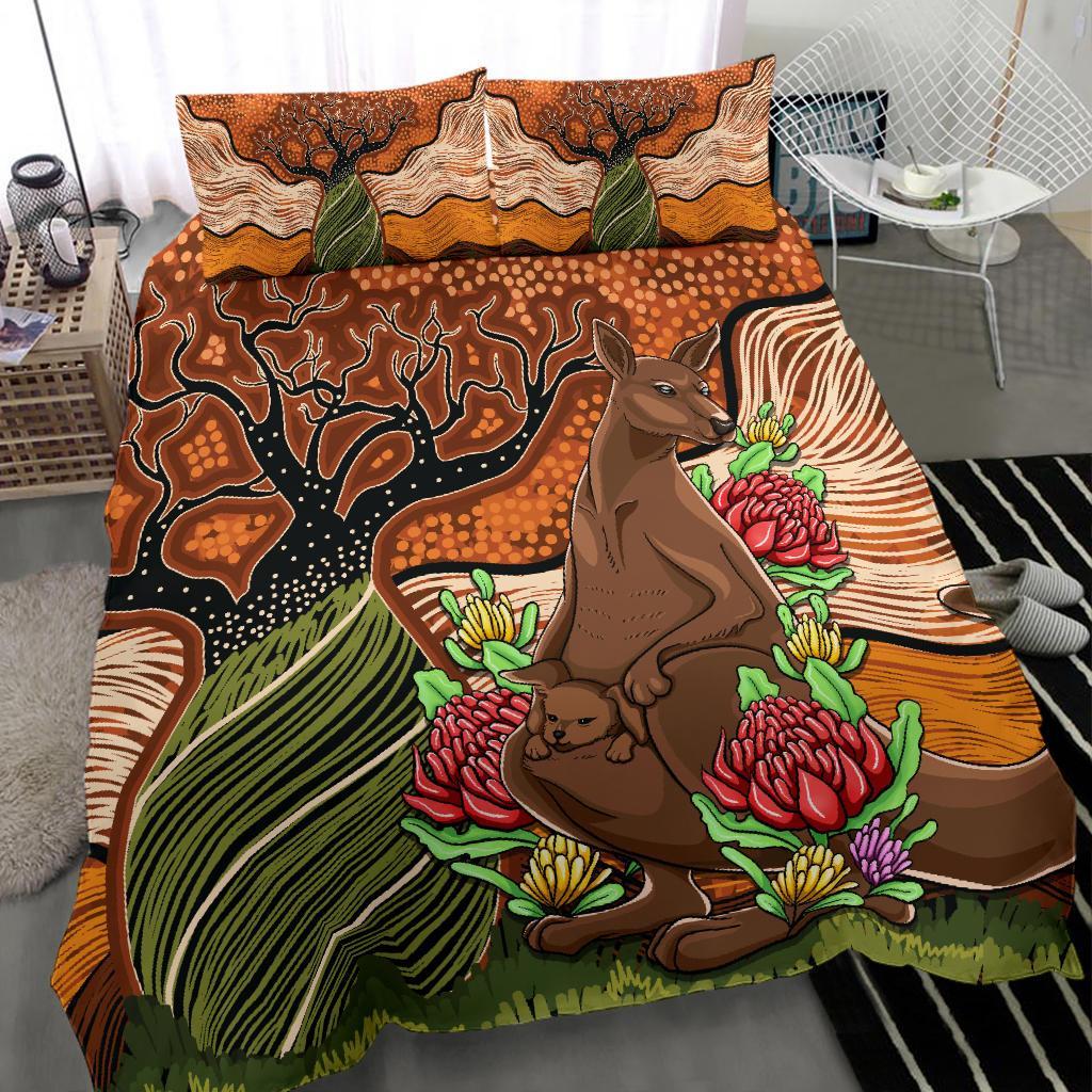 Aboriginal Bedding Set - Kangaroo With Indigenous Tree - Vibe Hoodie Shop