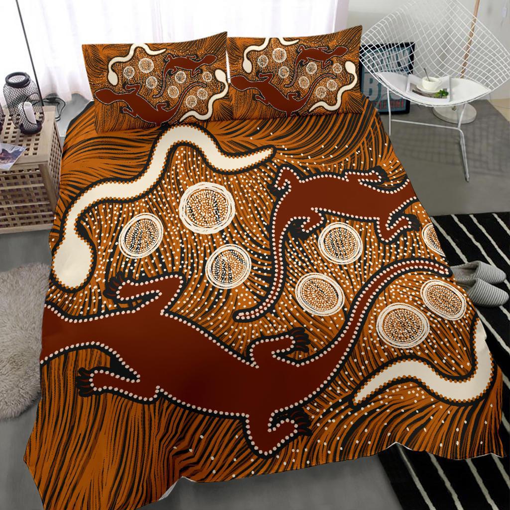 Aboriginal Bedding Set - Indigenous Brown Lizard and White Snake - Vibe Hoodie Shop