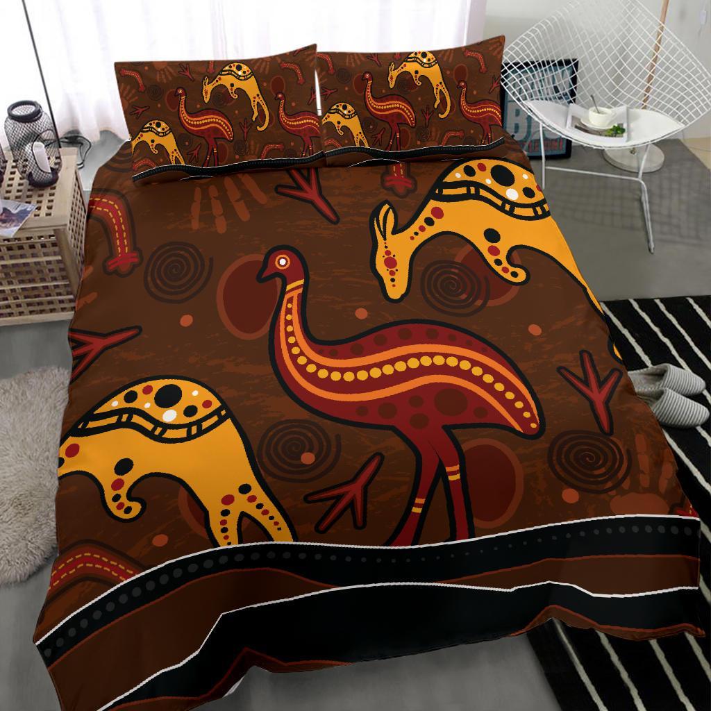 Aboriginal Bedding Set - Indigenous Kangaroo and Emu Brown Color - Vibe Hoodie Shop