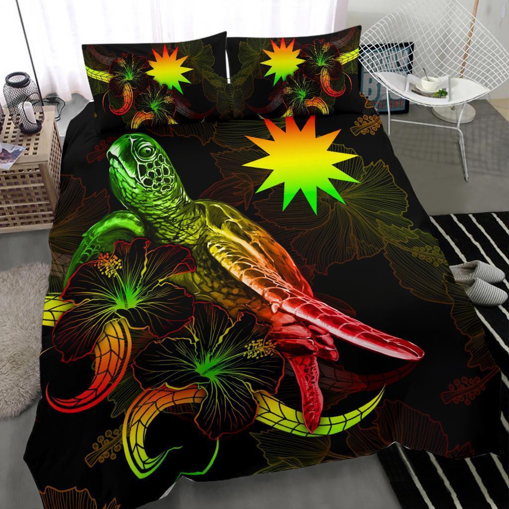 Nauru Polynesian Bedding Set - Turtle With Blooming Hibiscus Reggae - Vibe Hoodie Shop