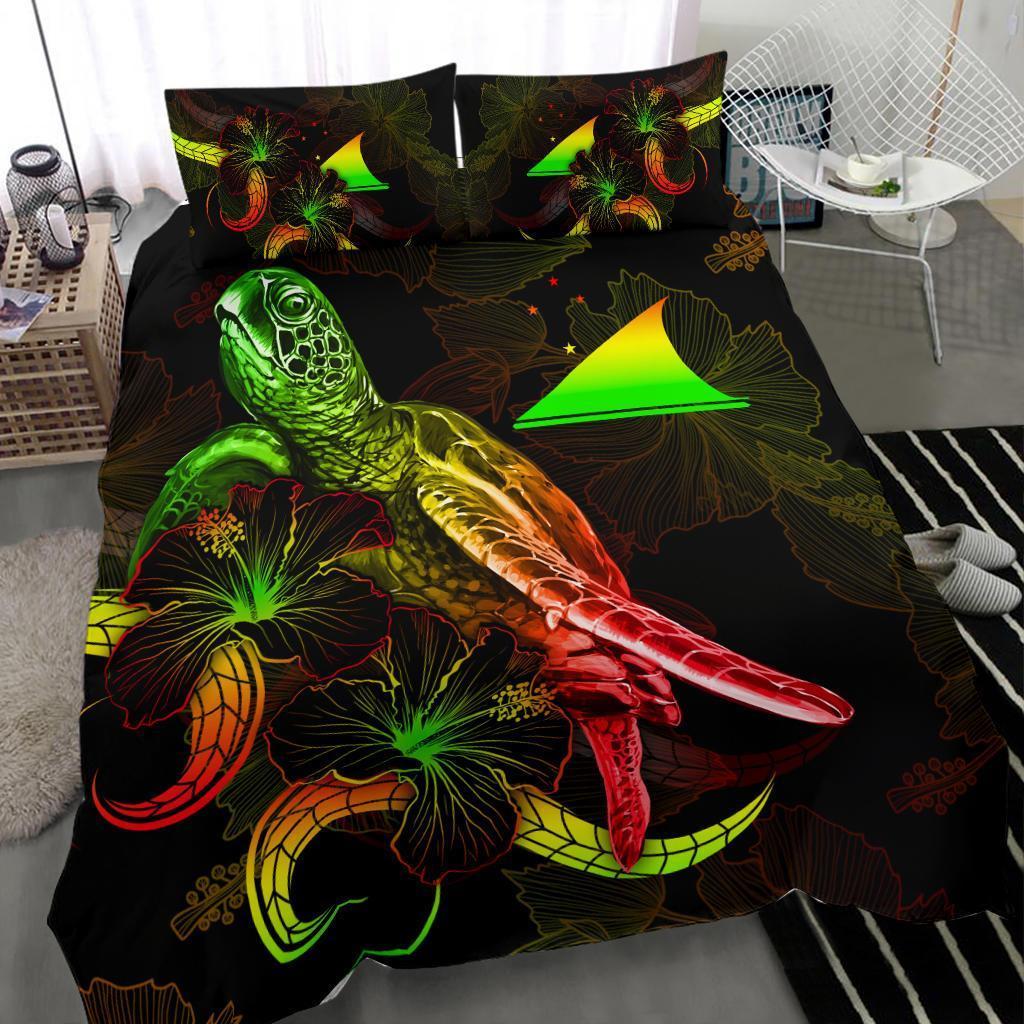 Tokelau Polynesian Bedding Set - Turtle With Blooming Hibiscus Reggae - Vibe Hoodie Shop