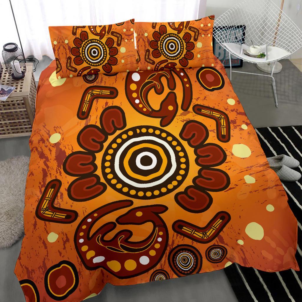 Aboriginal Bedding Set - Baby Kangaroo And Dot Painting Patterns - Vibe Hoodie Shop