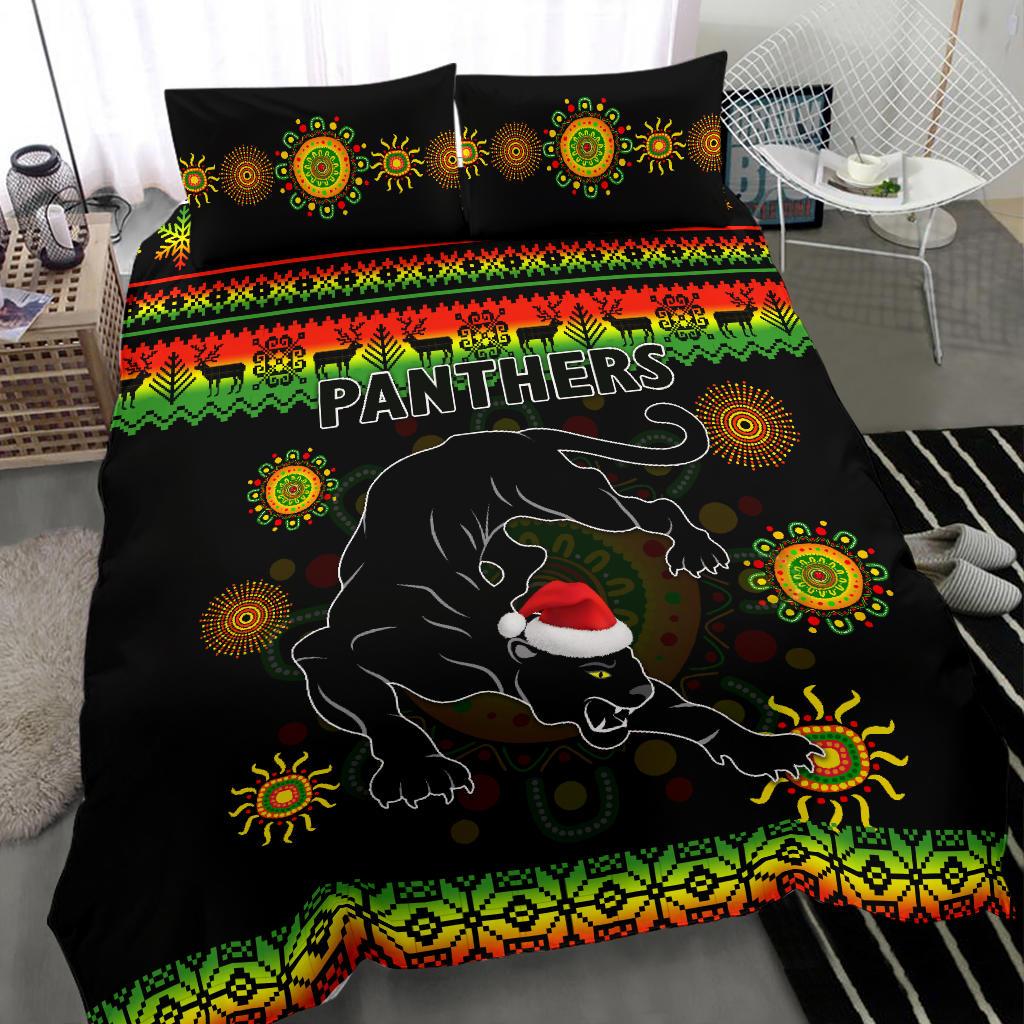 Penrith Panthers Christmas Bedding Set Indigenous - Vibe Hoodie Shop