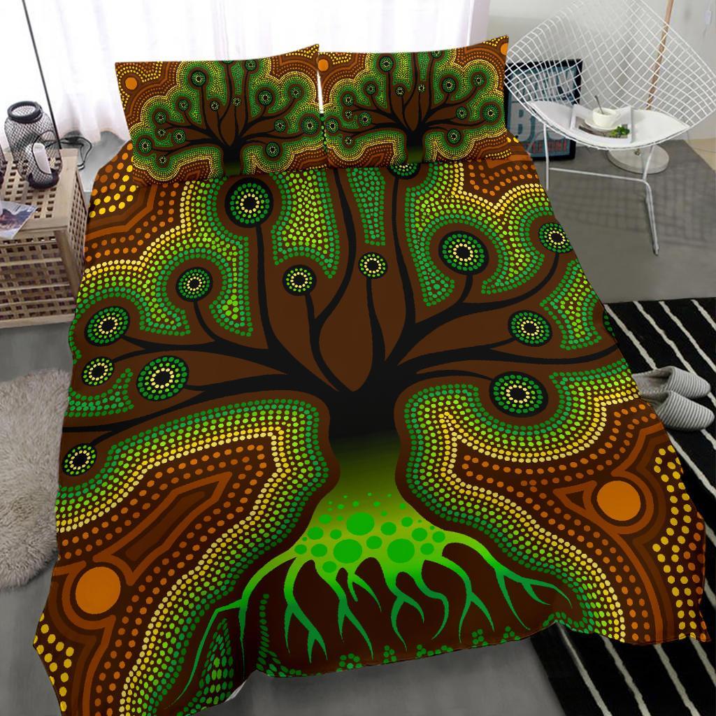 Aboriginal Bedding Set - Tree Dot Painting Art - Vibe Hoodie Shop