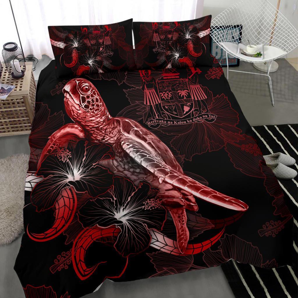 FiJi Polynesian Bedding Set - Turtle With Blooming Hibiscus Red - Vibe Hoodie Shop
